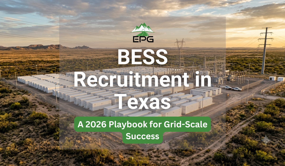 A utility-scale BESS facility in the desert, optimized for BESS recruitment Texas.